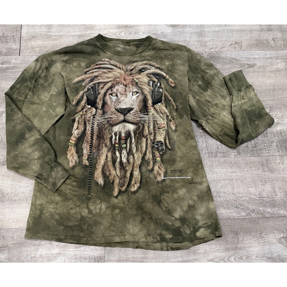The Mountain Long Sleeve Shirt T-Shirt Green Tie Dye Green Lion XL‎